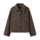 Damen Übergangsjacke Oversize – Eleganter Kurz-Mantel mit Knöpfen – Braun