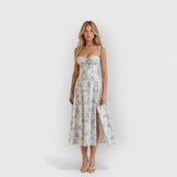 Mae | Elegantes Velourskorsett – Blau