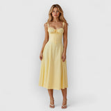 Mae | Elegantes Velourskorsett – Hellgelb