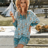 Phina – Boho-Sommerkleid mit Blumenmuster – Blau