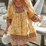 Phina – Boho-Sommerkleid mit Blumenmuster – Gelb