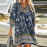Phina – Boho-Sommerkleid mit Blumenmuster – Marineblau