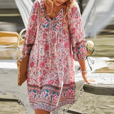 Phina – Boho-Sommerkleid mit Blumenmuster – Rosa