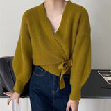 Leighanne Wickelstrickpullover – Olive