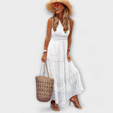 Lola - Bohemian Lace Maxi Dress – Weiß
