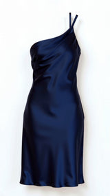 Louise One-Shoulder Midikleid – Dunkelblau