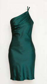 Louise One-Shoulder Midikleid – Dunkelgrün