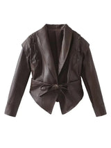 Madonna Lederjacke mit Bindegürtel – Braun