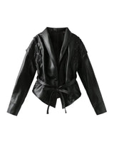 Madonna Lederjacke mit Bindegürtel – Schwarz