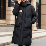 Lange Daunenjacke Für Damen | Gefütterte Pufferjacke Mit Kapuze – Schwarz