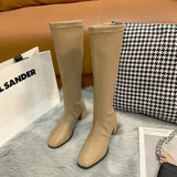 Marinella Kniehohe Blockabsatz-Stiefel – Khaki
