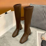 Marinella Kniehohe Blockabsatz-Stiefel – Braun