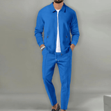 Zaren - Strukturiertes Jacken- und Hosen-Set – Blau