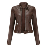Elegante Jacke im Biker-Stil – Kurzjacke mit Reißverschluss und Stehkragen – Braun