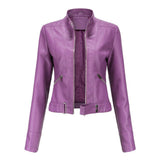 Elegante Jacke im Biker-Stil – Kurzjacke mit Reißverschluss und Stehkragen – Dunkelviolett