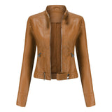 Elegante Jacke im Biker-Stil – Kurzjacke mit Reißverschluss und Stehkragen – Hellbraun
