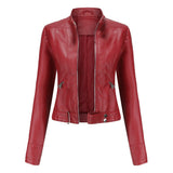 Elegante Jacke im Biker-Stil – Kurzjacke mit Reißverschluss und Stehkragen – Rot
