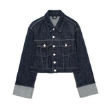 Mithi Gekürzte Denim-Jacke mit Losen Ärmeln – Marine