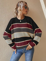Reese Gestrickter Gestreifter Pullover – Schwarz