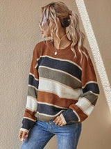 Reese Gestrickter Gestreifter Pullover – Aprikose