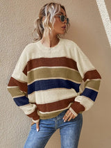 Reese Gestrickter Gestreifter Pullover – Braun
