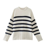Rosalind Gestrickter Streifenpullover – Weiß