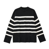 Rosalind Gestrickter Streifenpullover – Schwarz