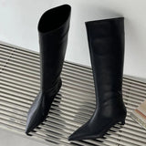 Rosette Spitz Zulaufende Kniehohe Stiefel – Schwarz