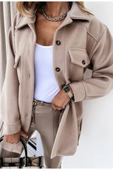 Elegante Hemdjacke mit Knopfleiste und Taschen – Modische Übergangsjacke für jeden Anlass – Beige