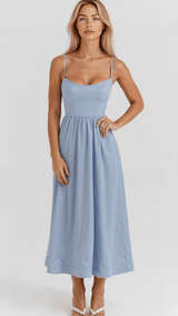 Fließendes Ärmelloses Maxikleid | Elegantes Abendkleid | Sommerkleid – Hellblau