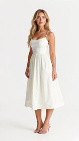 Fließendes Ärmelloses Maxikleid | Elegantes Abendkleid | Sommerkleid – Weiß