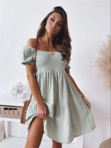 Sydney – Serenity Off-Shoulder-Smocked-Baumwollkleid – Grün