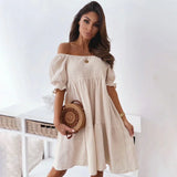 Sydney – Serenity Off-Shoulder-Smocked-Baumwollkleid – Beige