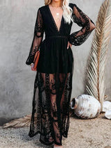Keesha – Boho-Maxikleid mit Stickerei und Futter – Schwarz