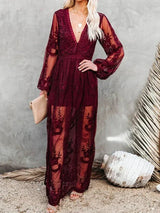 Keesha – Boho-Maxikleid mit Stickerei und Futter – Rot