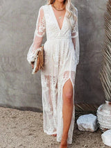 Keesha – Boho-Maxikleid mit Stickerei und Futter – Weiß
