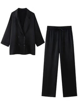 Trixia Lose Blazer und Hosen-Set – Schwarzer Anzug