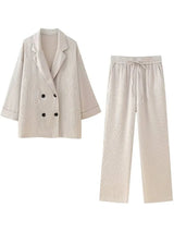 Trixia Lose Blazer und Hosen-Set – Beige Anzug