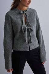 Vernice Strickjacke mit Krawattenverschluss – Grau