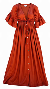 Viktoria Boho V-Ausschnitt Maxikleid – Rot Orange