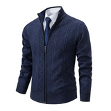 Wilford Slim-Fit Strickjacke mit Hohem Halsausschnitt – Marineblau