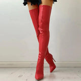 Yassi Oberschenkelhohe Stiletto-Stiefel – Rot