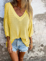 Yvette Hohle Bluse mit V-Ausschnitt – Gelb