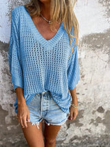 Yvette Hohle Bluse mit V-Ausschnitt – Blau