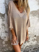 Yvette Hohle Bluse mit V-Ausschnitt – Beige