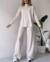 Zainab Gerippter Pullover und Hose Set – Aprikose