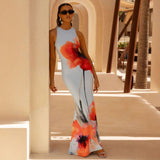 Nadège | Damen Florales Maxikleid Ärmellos Figurbetonend – Blau