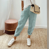 Nathalie | Damen Gestreifte Weite Hose – Grün