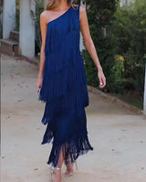 Andalusisches Kleid mit Fransen – Marineblau