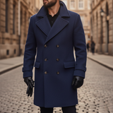 Zohran - Zweireihiger Wintermantel Aus Wolle – Marineblau